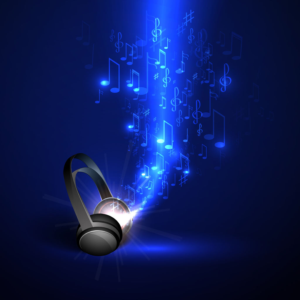 Kopfhörer, Musiknoten, Blau